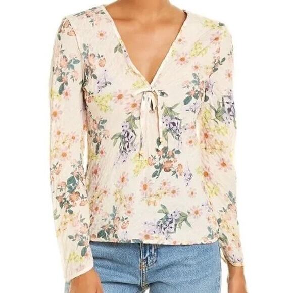 Zara Textured Cream Floral Long Sleeve Sheer Blouse Size Small - Picture 5 of 16